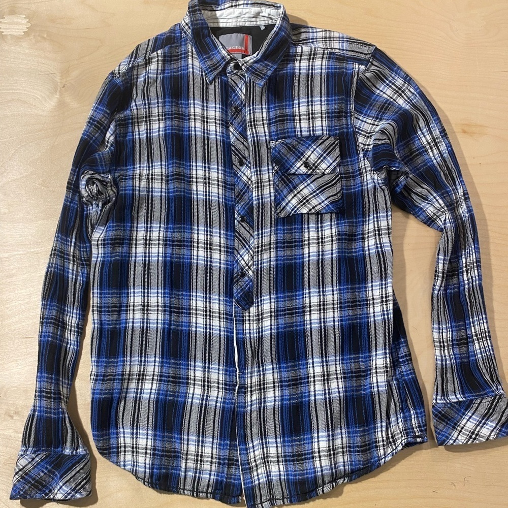 Reactor Men's Snap Button Blue Plaid Shirt Large (NX)